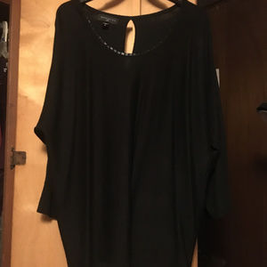 Attention Plus Blk Beaded Cold Shoulder Top NWOT